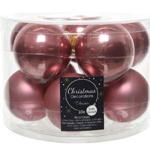 Kerstboomversiering oud roze kerstballen van glas 6 cm 10 stuks   -