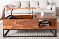 In hoogte verstelbare salontafel MAKASSAR FUNCTION 110cm massief sheeshamhout met opbergruimte metaal - 40299