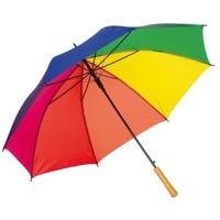 Regenboog kleuren paraplu - met metalen steel - houten handvat - dia 103 cm