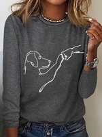 Dog Fist Bump Simple Crew Neck Long Sleeve Shirt - thumbnail