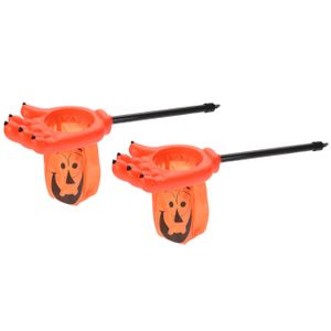 2x stuks trick or treat snoep zakken pompoen met handvat oranje L53 x B14 cm