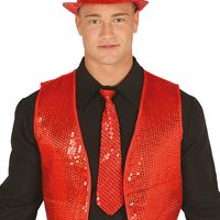 Carnaval verkleed stropdas met pailletten - rood - polyester - volwassenen/unisex