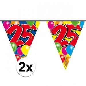 2x Leeftijd versiering vlaggenlijnen 25 jaar 10 meter