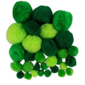 Pompons - 90x - groene tinten - 10-40 mm - hobby/knutsel materialen