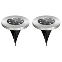 Zonne-energie LED Grondspot Set - Rond Inbouw - 2 Stuks - IP44 - 6500K Mat Zilver