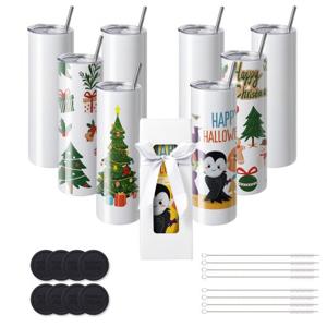 VEVOR 8-pack rechte sublimatiemokken, 32oz blanco mokken, roestvrijstalen dubbelwandige mokken met rietje, deksel, borstel, bodem, krimpfolie, geschenkdoos, voor hittepers en warmteoverdracht