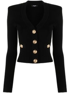 Balmain cardigan en maille pointelle à col v - Noir