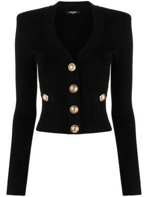 Balmain cardigan en maille pointelle à col v - Noir