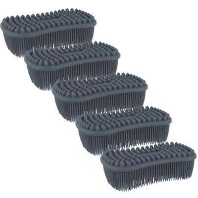 Schoonmaak afwas pannen/schalen spons - 5x - silicone- 2 zijdig - zwart - 14 x 7 cm
