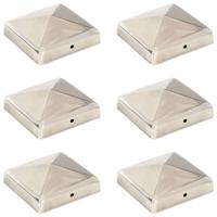 Paalkappen 6 st piramide 91x91 mm roestvrij staal