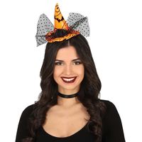 Halloween heksenhoed - mini hoedje op diadeem - one size - oranje - meisjes/dames   -