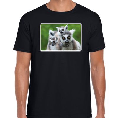 Dieren t-shirt met maki apen foto zwart voor heren Dieren t-shirt met maki apen foto zwart voor heren