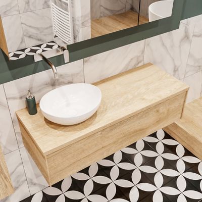 Mondiaz Lush Barco badmeubel Washed oak 120 cm 1 lade mdf 1 waskom links zonder kraangat