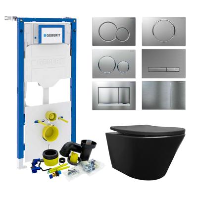 Geberit UP320 Toiletset Wiesbaden Vesta Junior Rimless Mat Zwart Set74 met Sigma Drukplaat