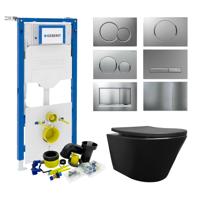 Geberit UP320 Toiletset Wiesbaden Vesta Junior Rimless Mat Zwart Set74 met Sigma Drukplaat