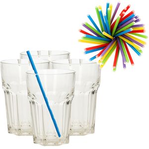 Set van 4x longdrink glazen en 100x duurzame papieren rietjes - 360 ml