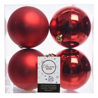 Decoris Kerstballen - 4x st - rood - 10 cm - kunststof - kerstversiering