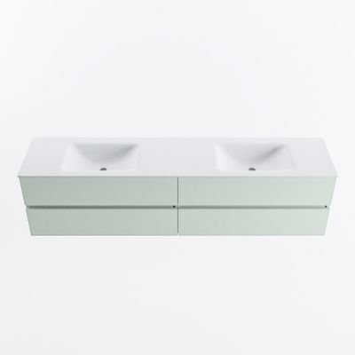 MONDIAZ VICA 200cm badmeubel onderkast Greey 4 lades. Wastafel CLOUD dubbel 2 kraangaten, kleur Talc.