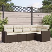 5-delige Loungeset met kussens poly rattan bruin