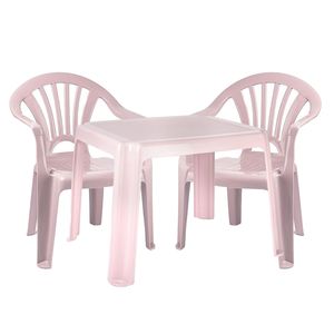 Kinderstoelen 2x met tafeltje set - buiten/binnen - roze - kunststof