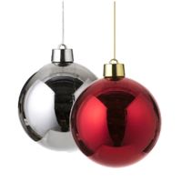 Kerstversieringen set van 2x grote kunststof kerstballen rood en zilver 20 cm glans - thumbnail