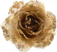 Everlands kunstbloem roos op clip 14cm licht goud