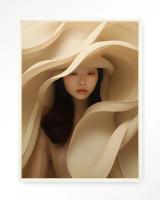 Urban Cotton Wandkleed 'Light Flow' 80 x 110cm in Floating Frame - off white