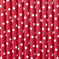 Drinkrietjes - papier - 10x - rood/wit polkadots - 19,5 cm - rietjes   - - thumbnail