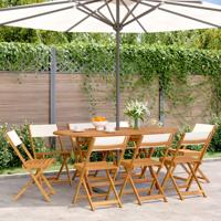 Tuinstoelen 8 st inklapbaar massief hout en stof crèmewit
