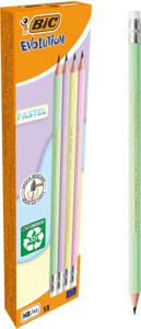 Bic grafietpotlood Evolution Pastel HB met gom, doos van 12 stuks, assorti