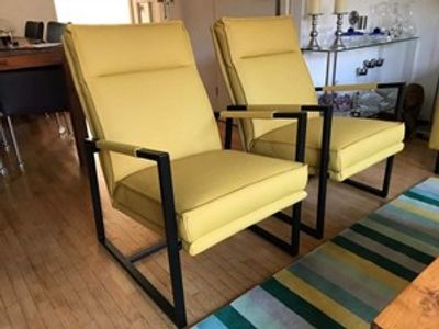 Set van 2 leren fauteuils met stalen frame en hoge rug - geel leer - Echt leer, Industrieel, ontdek de vele Leersoorten en Kleuren bij ShopX