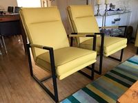 Set van 2 leren fauteuils met stalen frame en hoge rug - geel leer - Echt leer, Industrieel, ontdek de vele Leersoorten en Kleuren bij ShopX