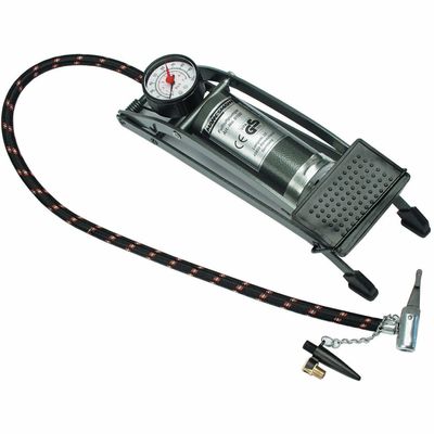 Voetpomp - grijs - 2 bar - 1 cilinder - manometer - inclusief 3 opzetstukken
