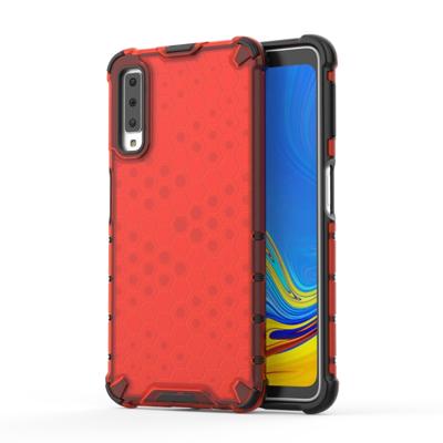 Schokbestendige honingraat PC + TPU Case voor Galaxy A7 (2018) (rood)