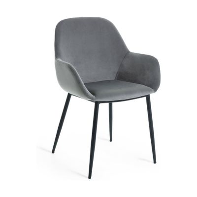 Kave Home Konna eetkamerstoel velvet Grijs poot zwart