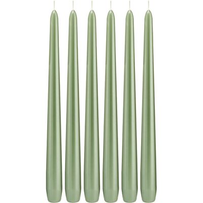 6x Pastelgroene parelmoer dinerkaarsen 30 cm 13 branduren
