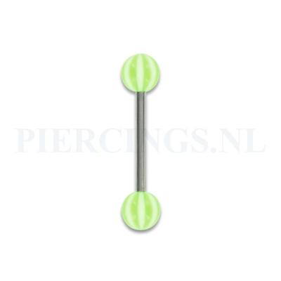 Tongpiercing acryl strandbal wit met fel groen
