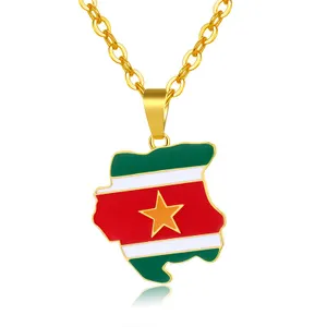 Goudkleurige Ketting met Surinaamse Kaart en Vlag Hanger - Sieraden - Spiritueelboek.nl