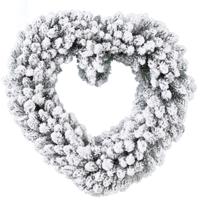 Kerstkans - hartvormig - groen/wit - met nepsneeuw - 50 cm