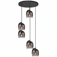 Hanglamp rookglas 5 kappen Boshi losse kappen e14 Hanglamp rookglas 5 kappen Boshi losse kappen e14