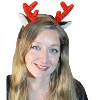 Kerst diadeem - rendier gewei - rood - met oren - haarband - kerstaccessoires - thumbnail