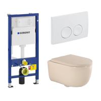 QeramiQ Dely Swirl Toiletset - 36.5x53cm - Geberit UP100 inbouwreservoir - 35mm zitting - witte bedieningsplaat - ronde knoppen - beige SW730486/0701174/SW1000771/SW1026259