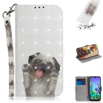 3D schilderij Pug patroon gekleurde tekening horizontale Flip lederen case voor LG q60 met houder & kaartsleuven & portemonnee