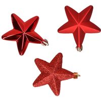 6x stuks kunststof sterren kerstballen 7 cm rood glans/mat/glitter - Kersthangers