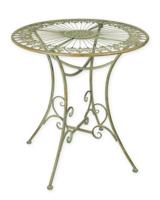 A ROUND IRON GARDEN TABLE