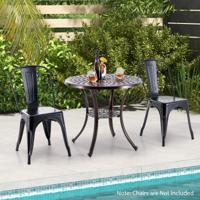 Tuintafel met Parasolgat en Onderste Plank Ronde Balkontafel van Gegoten Aluminium Weerbestendige Terrastafel voor Tuin Balkon Terras
