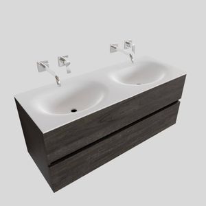 Badkamermeubel Solid Surface BWS Stockholm 120x46 cm Dubbel Wood Dark Brown (0 kraangaten)