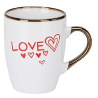 Siaki Koffiemok / theemok Love - wit/goud - 300 ml - mokken - aardewerk - valentijnsdag