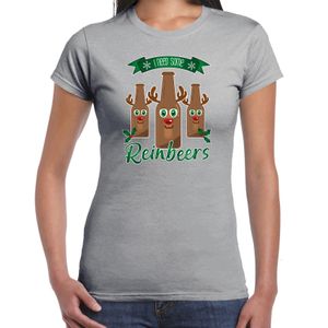 Fout kersttrui t-shirt voor dames - Rudolf Reinbeers - grijs - rendier/bier