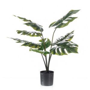 Kantoorplanten groene Monstera/gatenplant kunstplanten 60 cm met zwarte pot   -